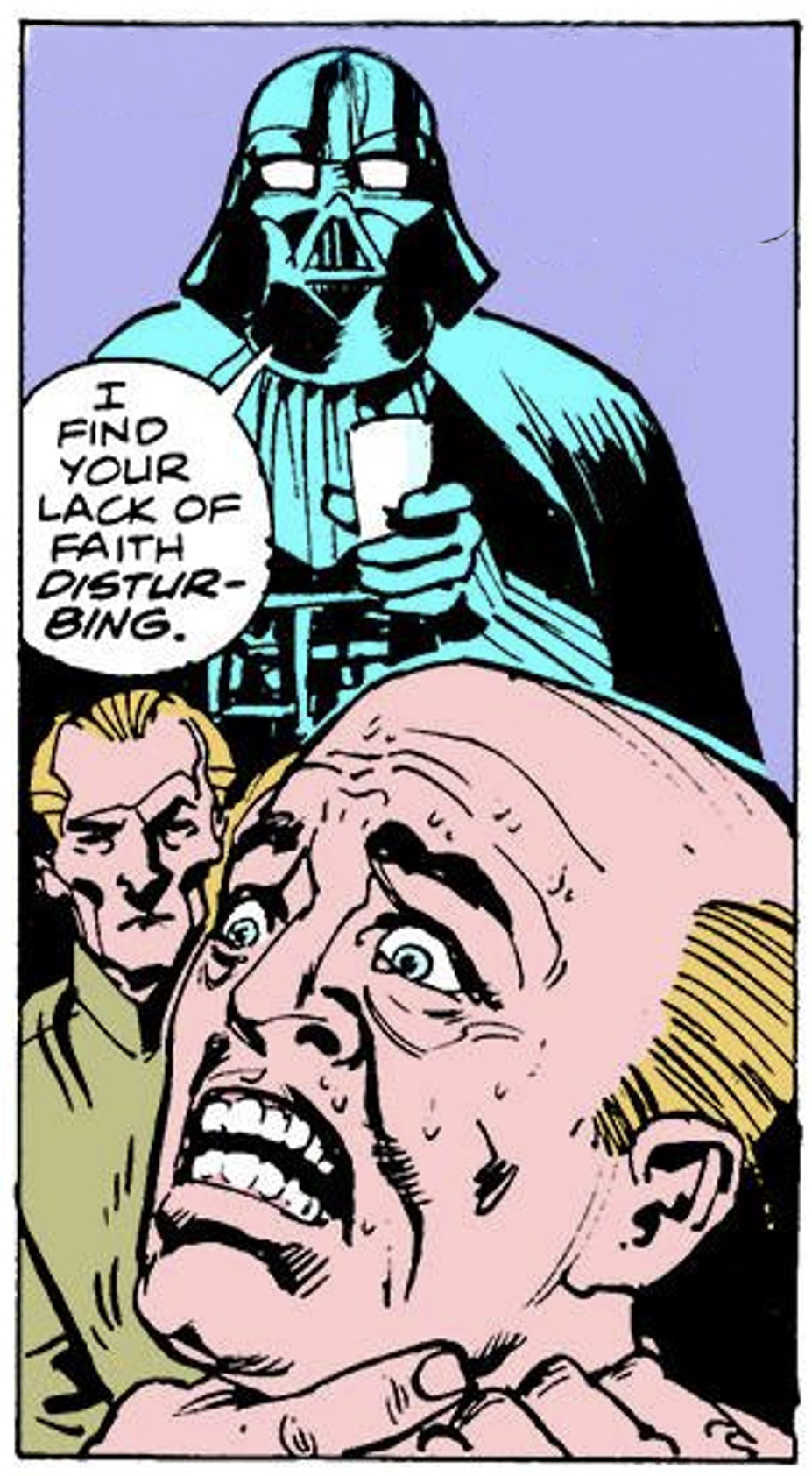 Darth Vader & Admiral Motti in a Star Wars comic panel: "I find your lack of faith distur-bing."