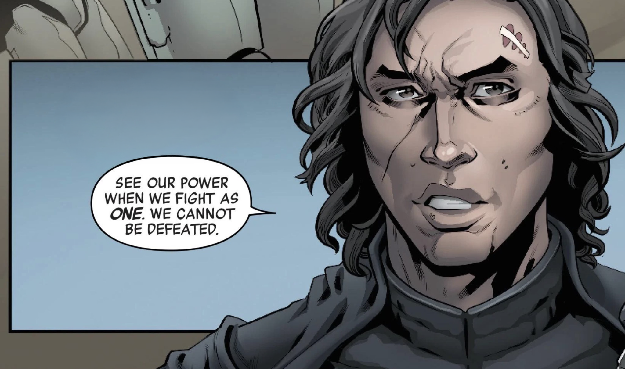 Kylo Ren in a Star Wars comic panel: "See our power when we fight as one. We cannot be defeated."