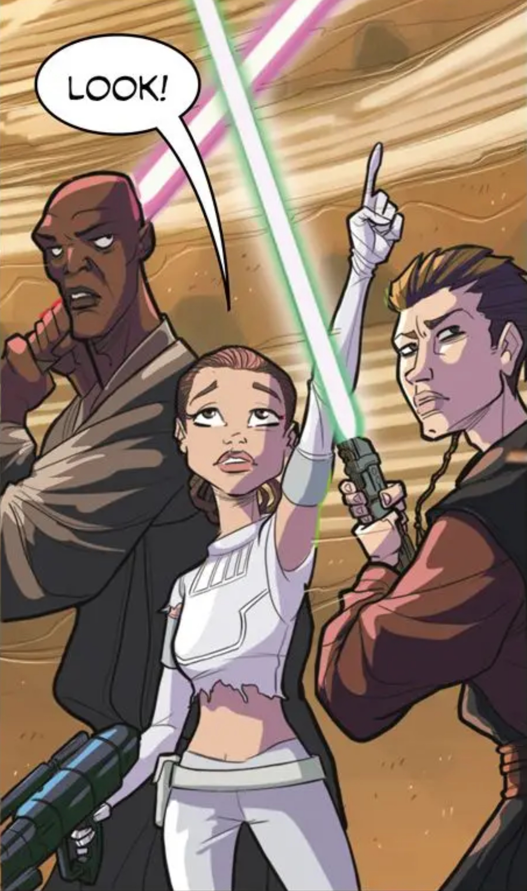 Mace Windu & Padmé Amidala in a Star Wars comic panel: "Look!"